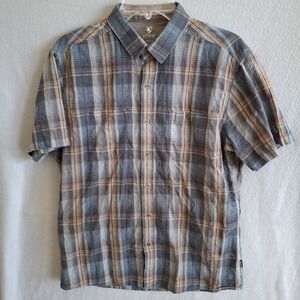KÜHL Skorpio Men's Large Shirt Short Sleeve Plaid Linen Cotton Blend Blue Gray